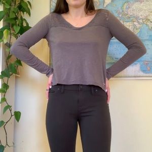 Gray lace long sleeve top crochet neck floral